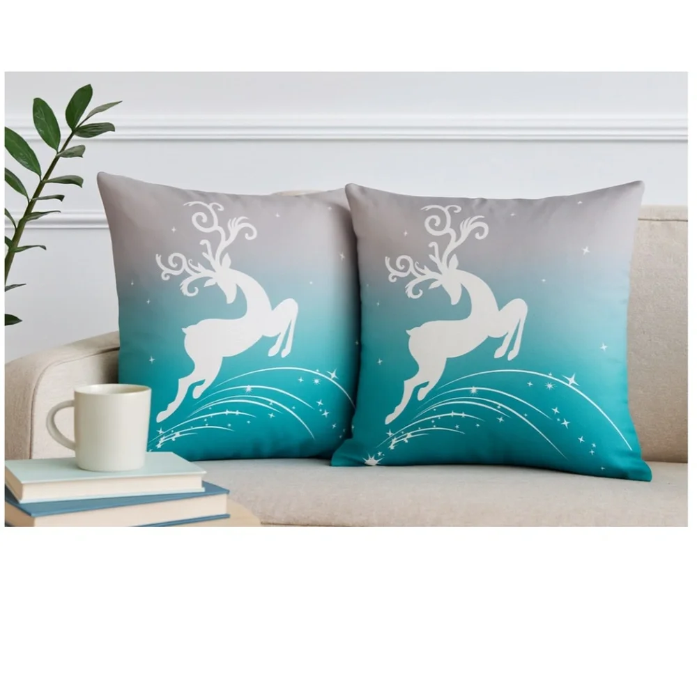 CALITIME Teal & Gray Reindeer Pillow Covers 17½″ × 17½″ (Set of 2)